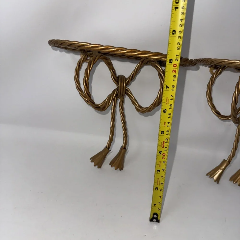 2 Vintage Home Interiors Gold Metal Twisted Bow Shelves Decor